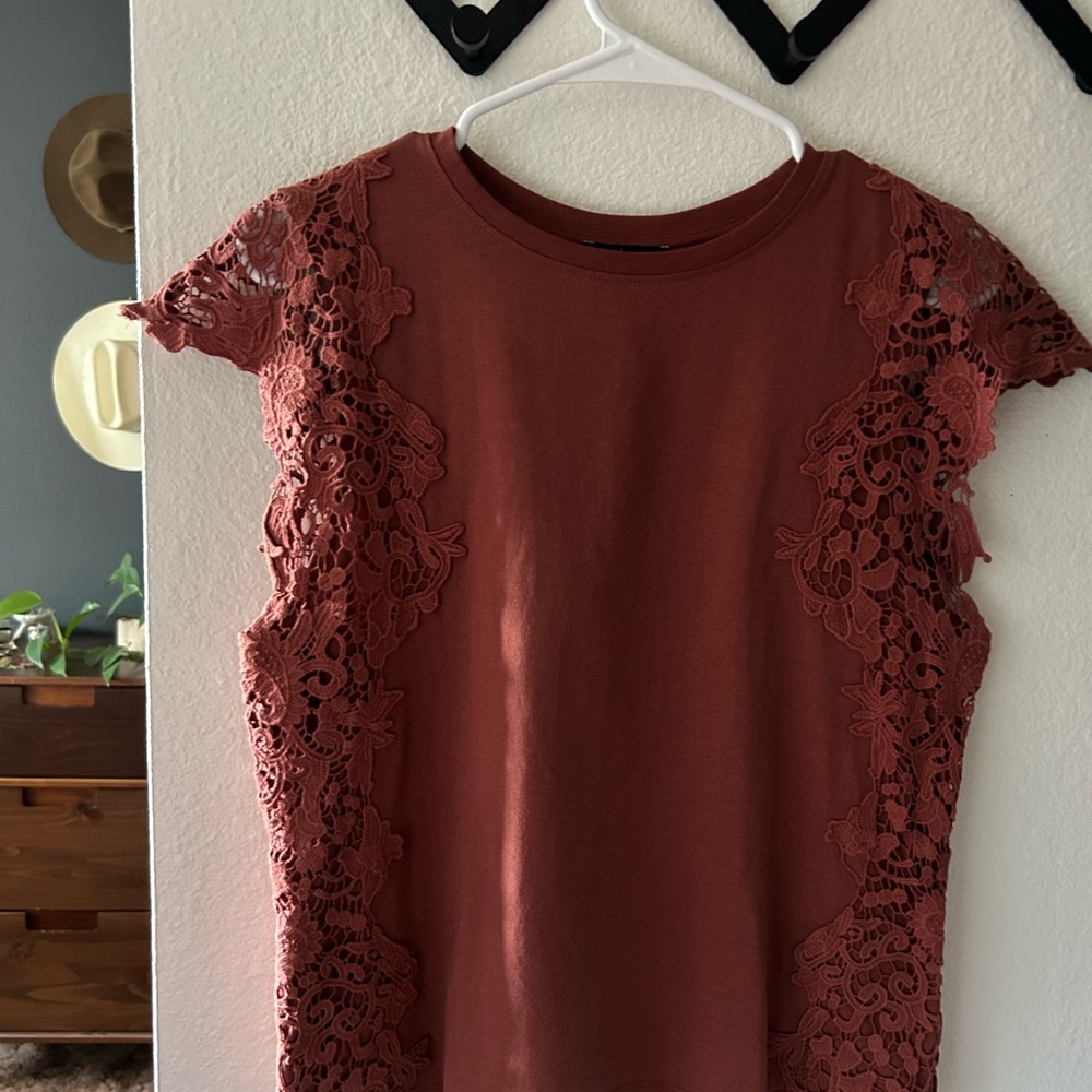 Elegant Lace Trim Rust Top